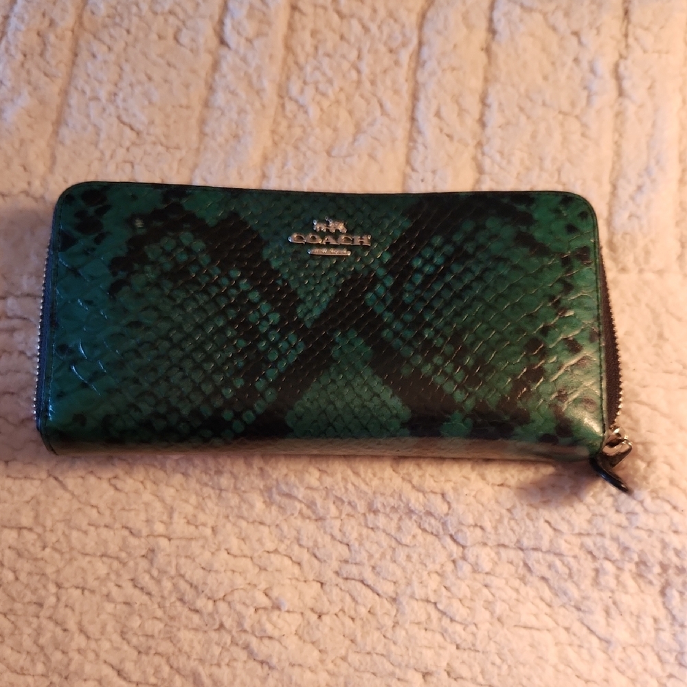 Coach Embossed Leather Accordian Zip Around Wallet